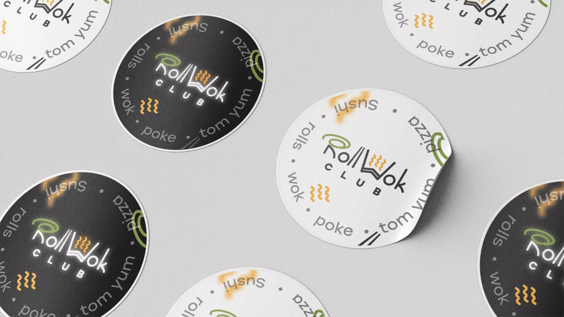 Разработка наклеек для суши-бара «Roll Wok Club» в Кохме